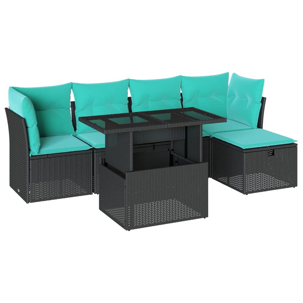 6 Piece Garden Sofa Set with Cushions Black Poly Rattan