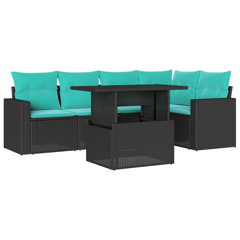 6 Piece Garden Sofa Set with Cushions Black Poly Rattan