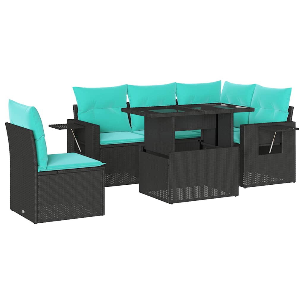 6 Piece Garden Sofa Set with Cushions Black Poly Rattan