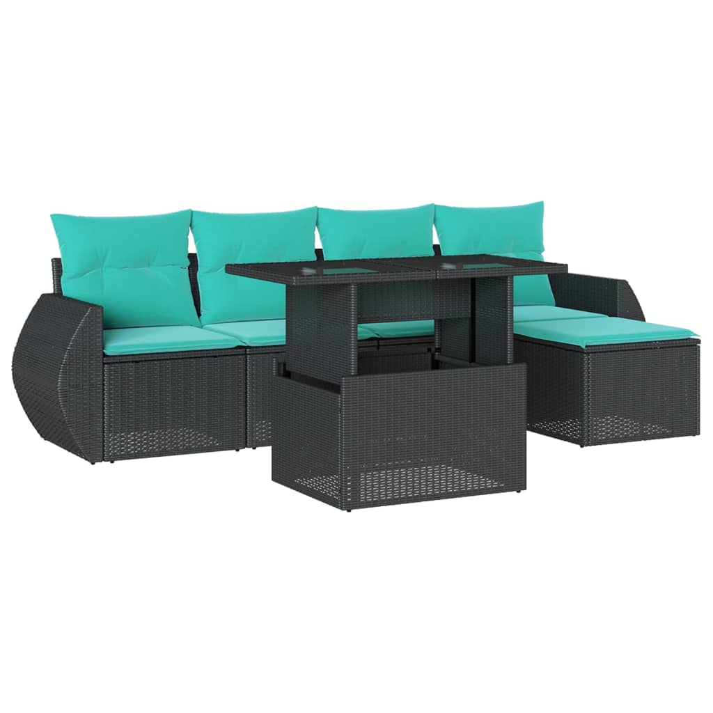 6 Piece Garden Sofa Set with Cushions Black Poly Rattan