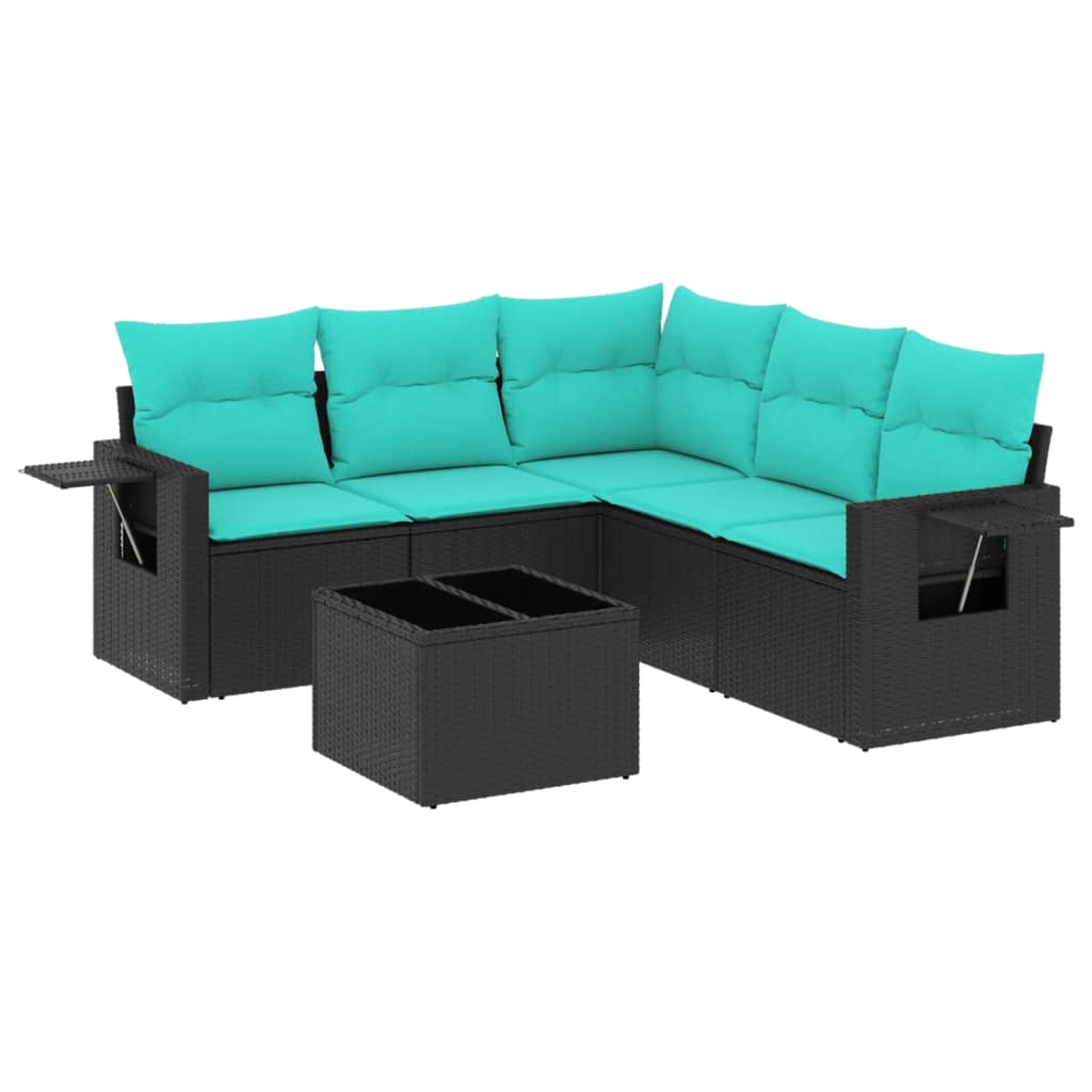 6 Piece Garden Sofa Set with Cushions Black Poly Rattan