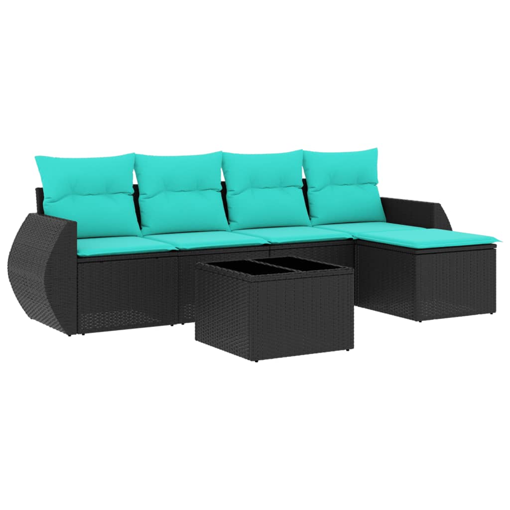 6 Piece Garden Sofa Set with Cushions Black Poly Rattan