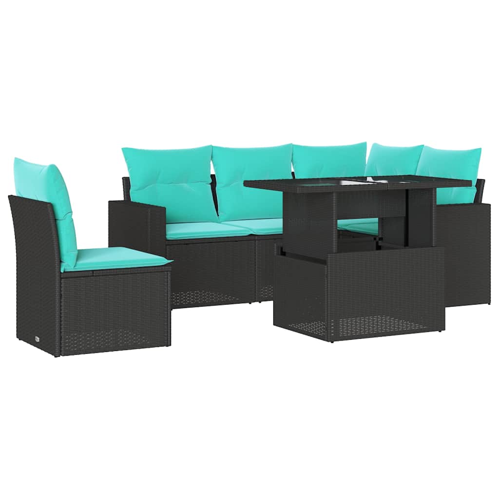 6 Piece Garden Sofa Set with Cushions Black Poly Rattan