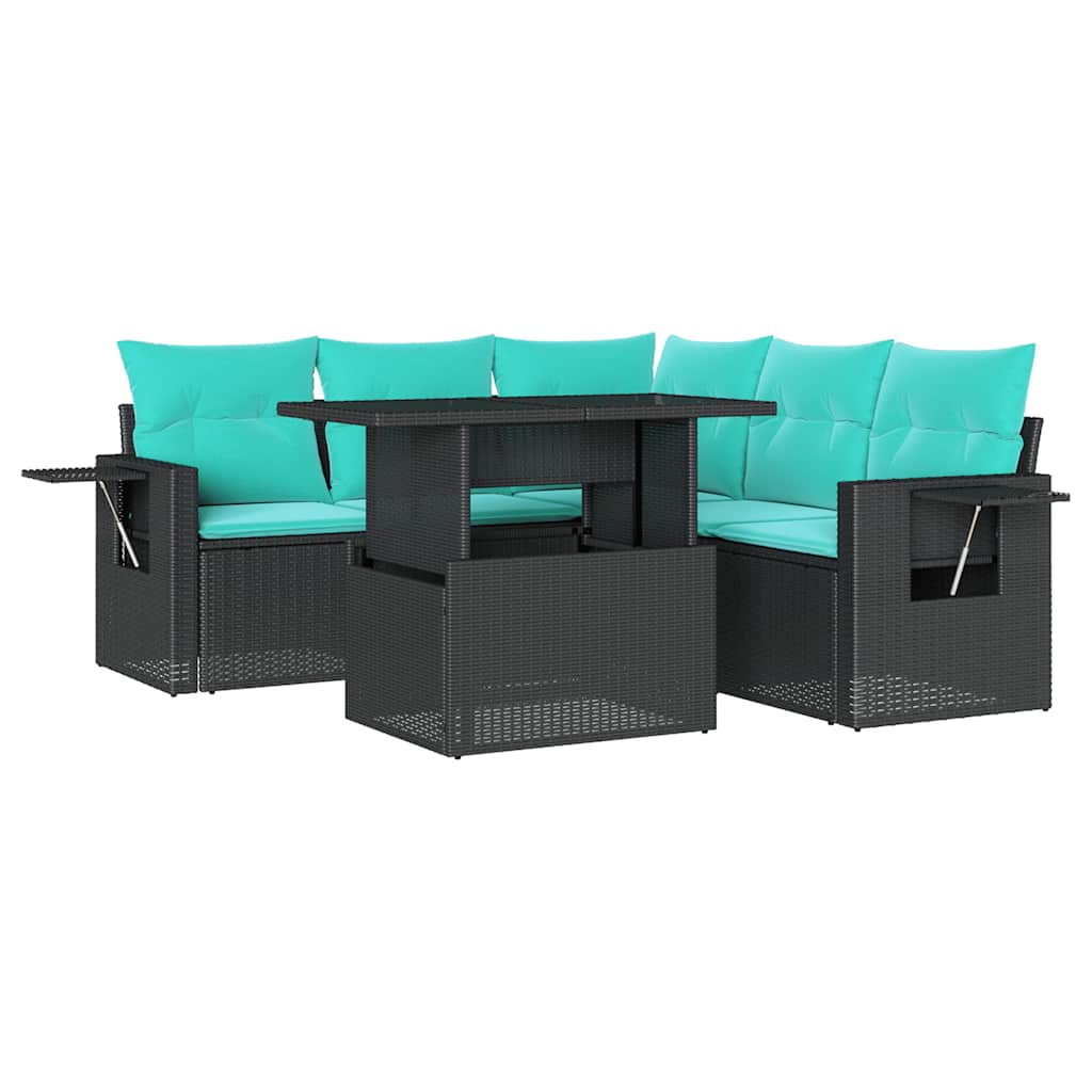 6 Piece Garden Sofa Set with Cushions Black Poly Rattan