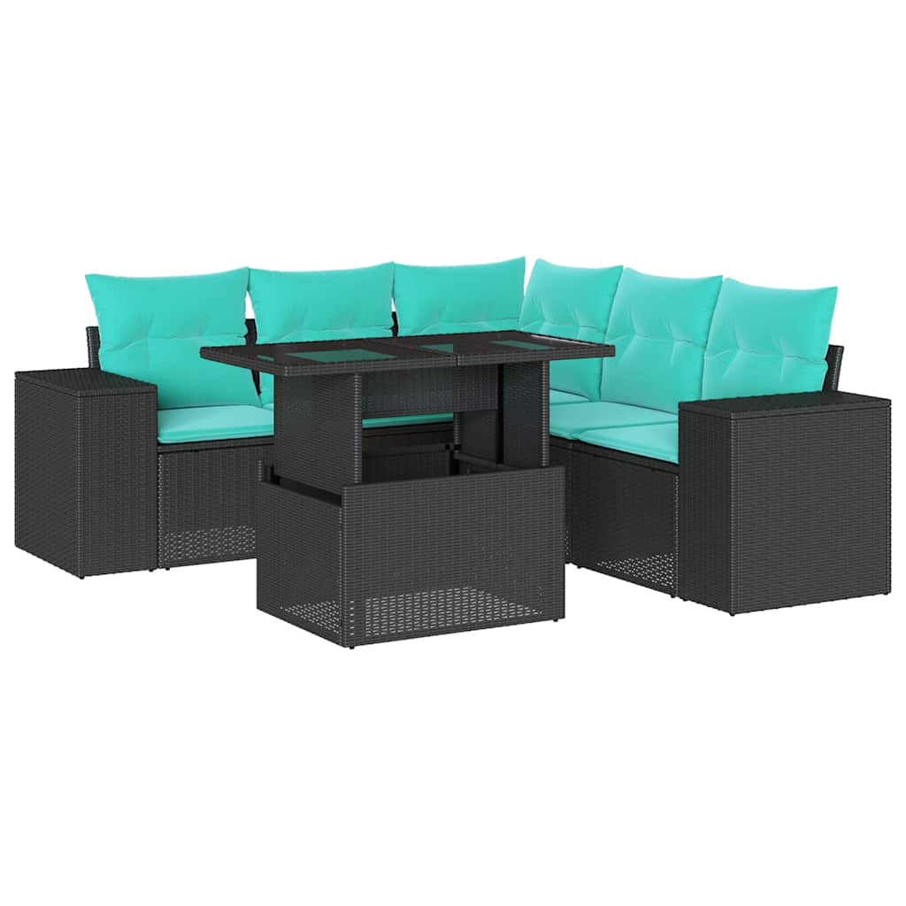 6 Piece Garden Sofa Set with Cushions Black Poly Rattan