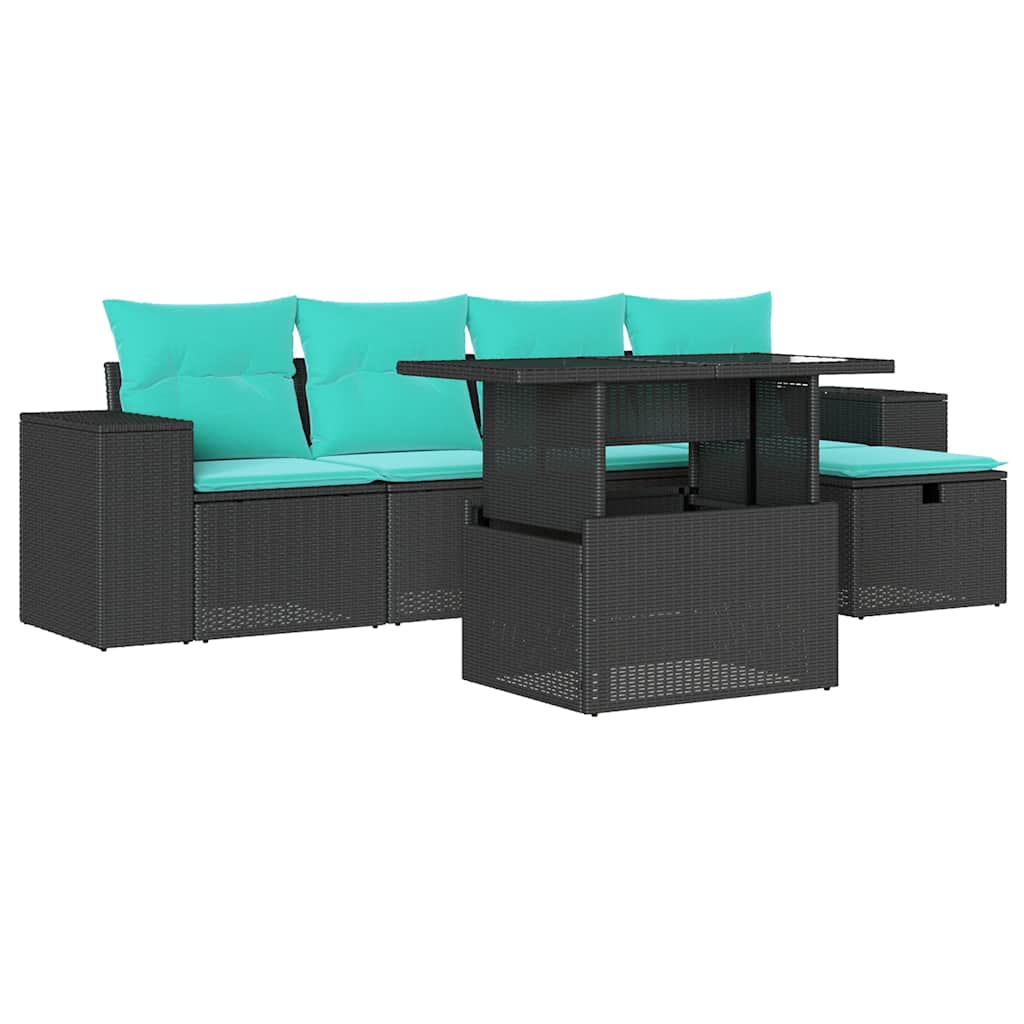 6 Piece Garden Sofa Set with Cushions Black Poly Rattan