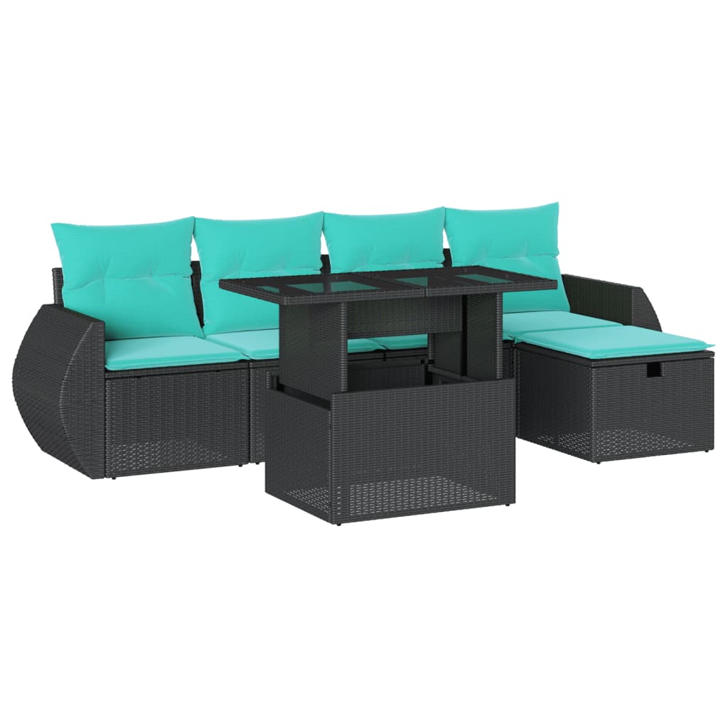 6 Piece Garden Sofa Set with Cushions Black Poly Rattan