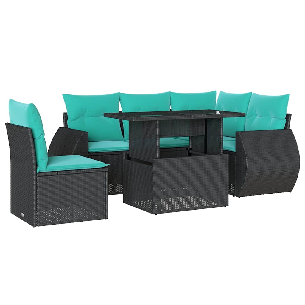 6 Piece Garden Sofa Set with Cushions Black Poly Rattan