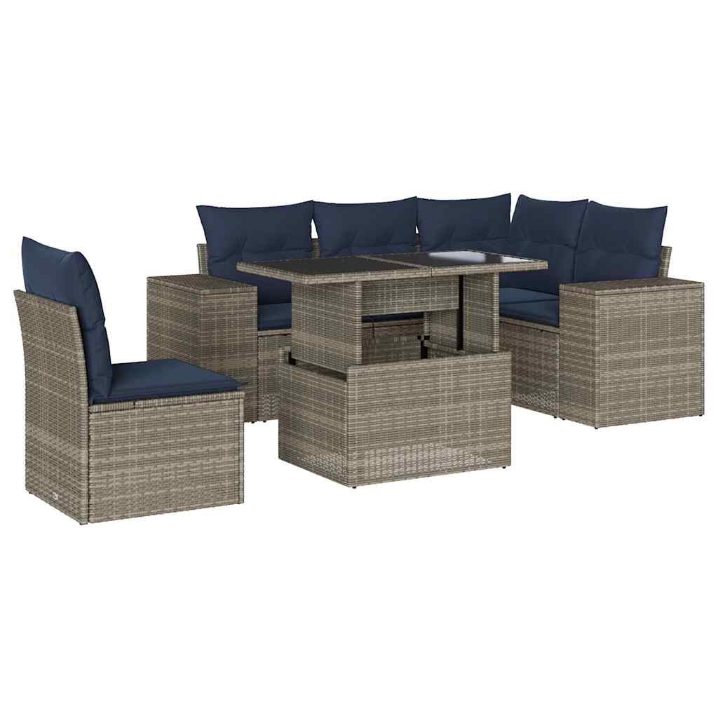 6 Piece Garden Sofa Set with Cushions Grey Poly Rattan