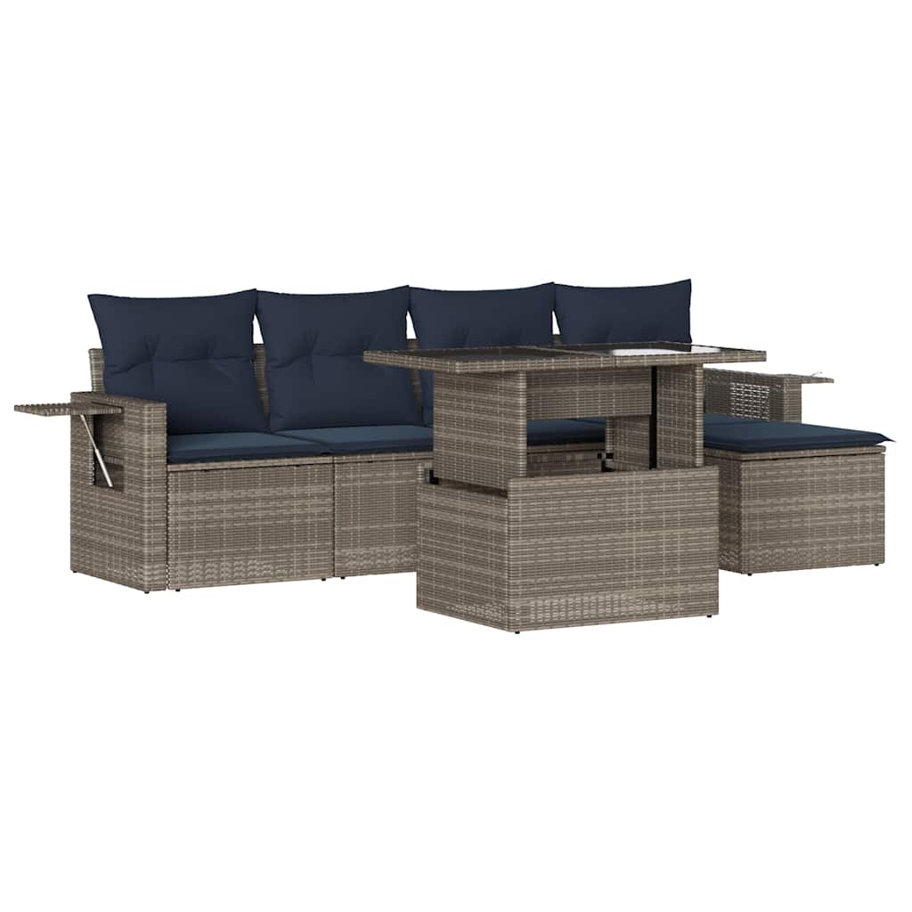 6 Piece Garden Sofa Set with Cushions Grey Poly Rattan