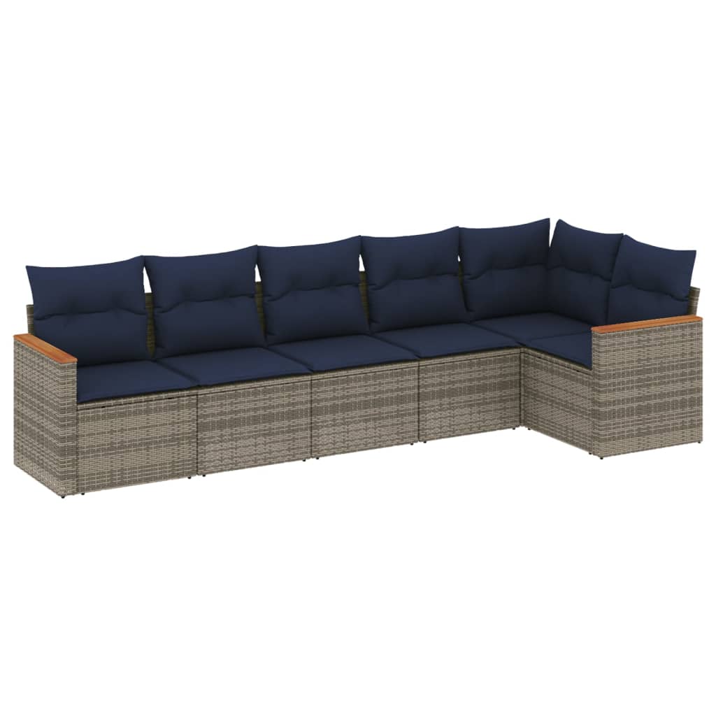 6 Piece Garden Sofa Set with Cushions Grey Poly Rattan