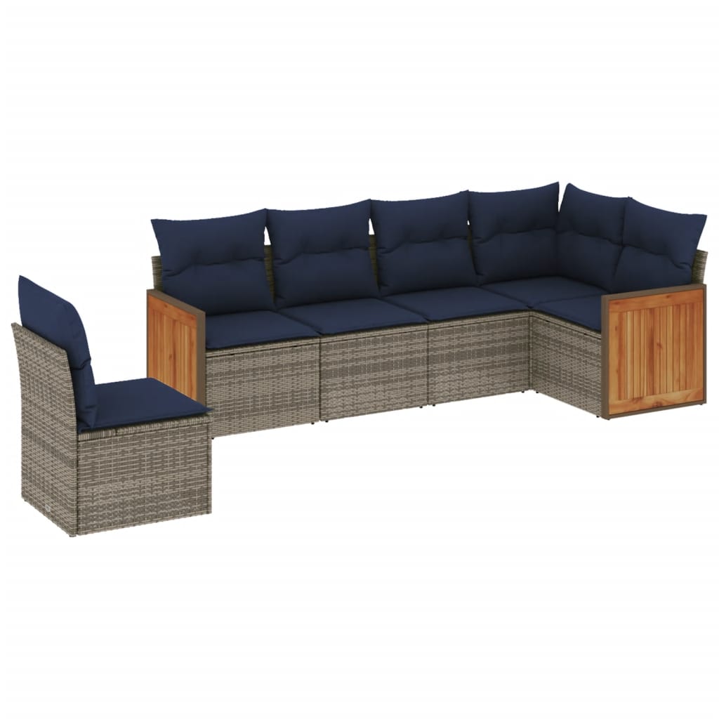6 Piece Garden Sofa Set with Cushions Grey Poly Rattan