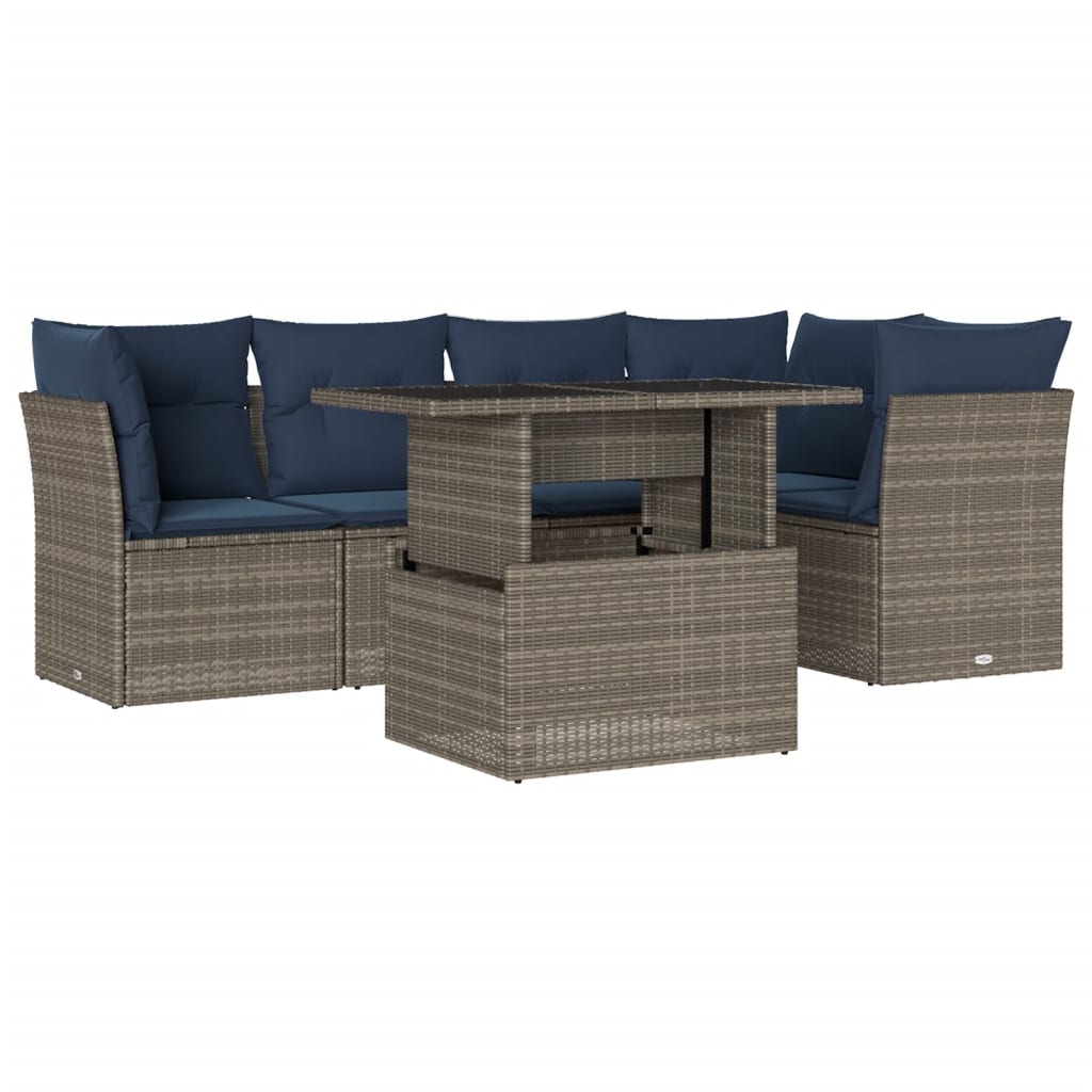 6 Piece Garden Sofa Set with Cushions Grey Poly Rattan