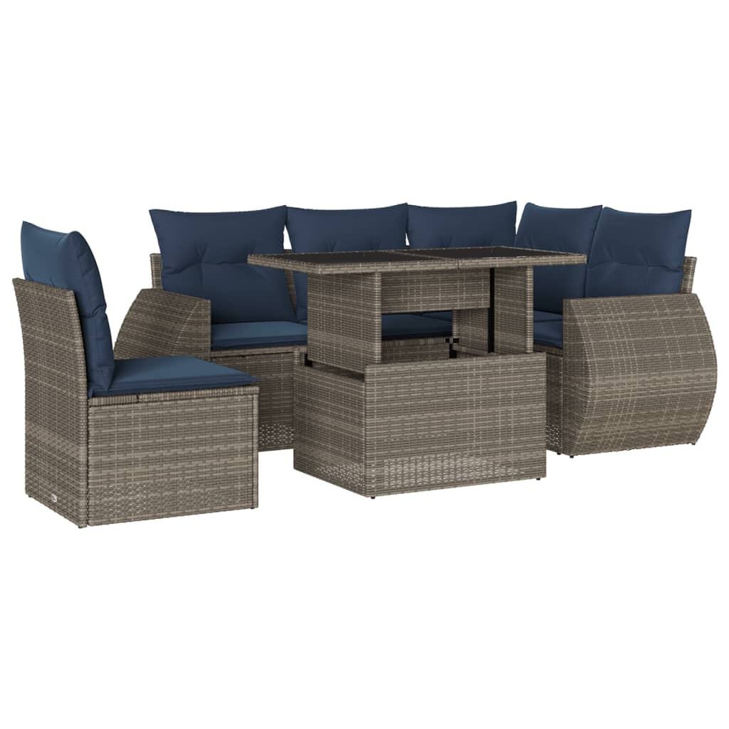 6 Piece Garden Sofa Set with Cushions Grey Poly Rattan