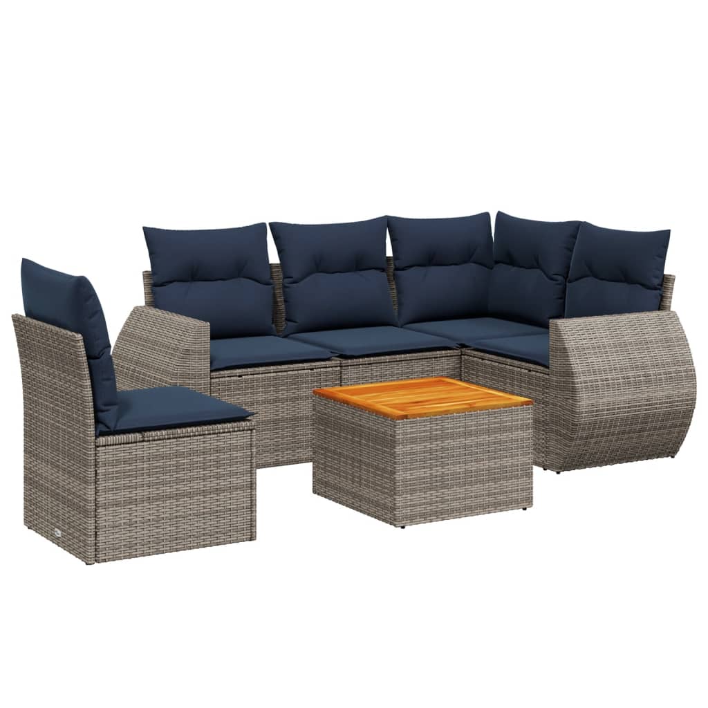 6 Piece Garden Sofa Set with Cushions Grey Poly Rattan