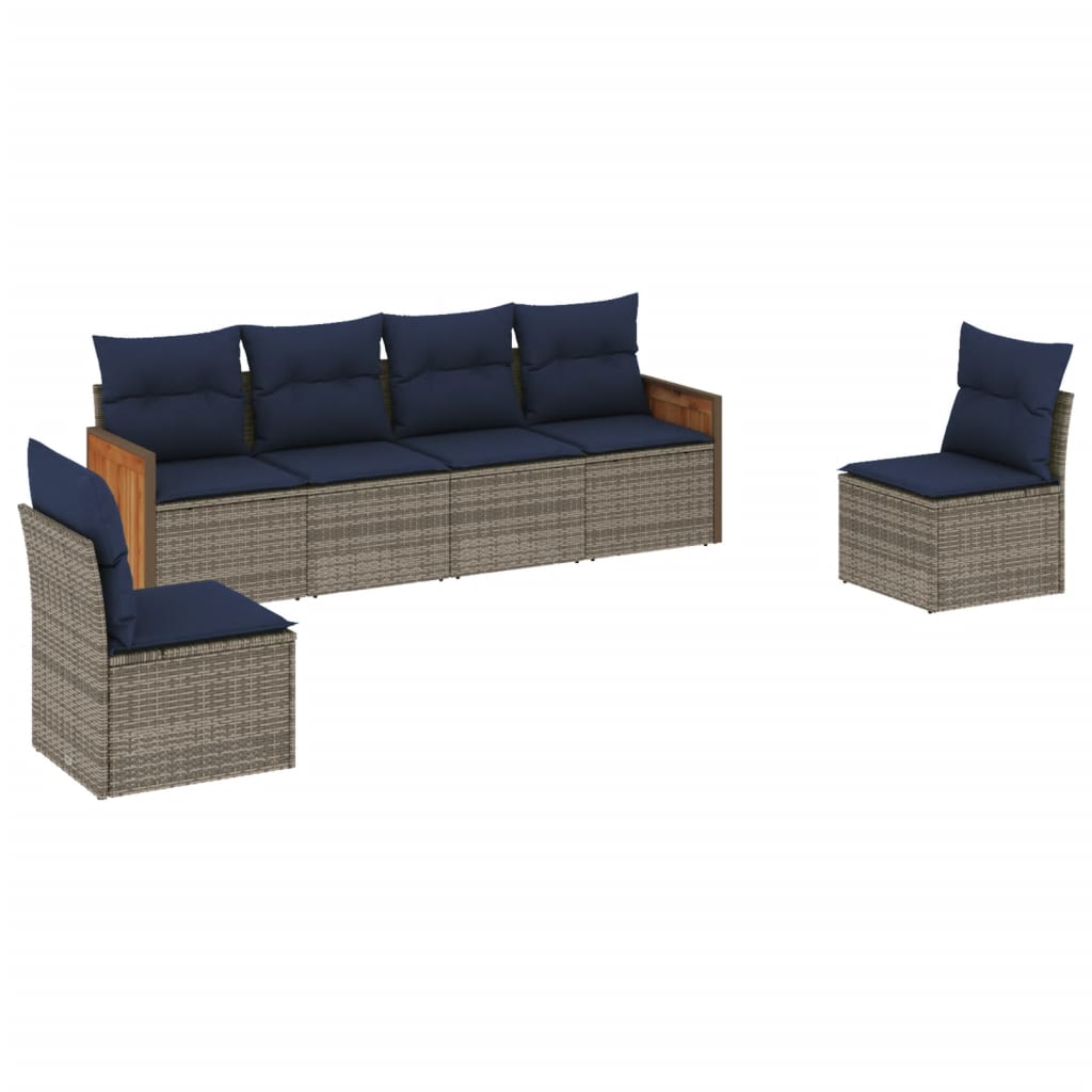 6 Piece Garden Sofa Set with Cushions Grey Poly Rattan