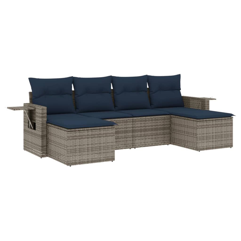 6 Piece Garden Sofa Set with Cushions Grey Poly Rattan