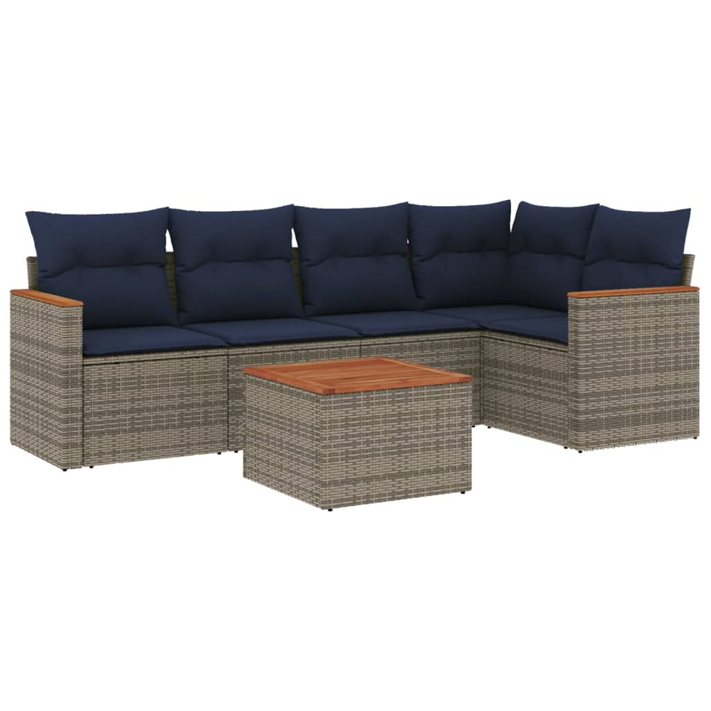 6 Piece Garden Sofa Set with Cushions Grey Poly Rattan
