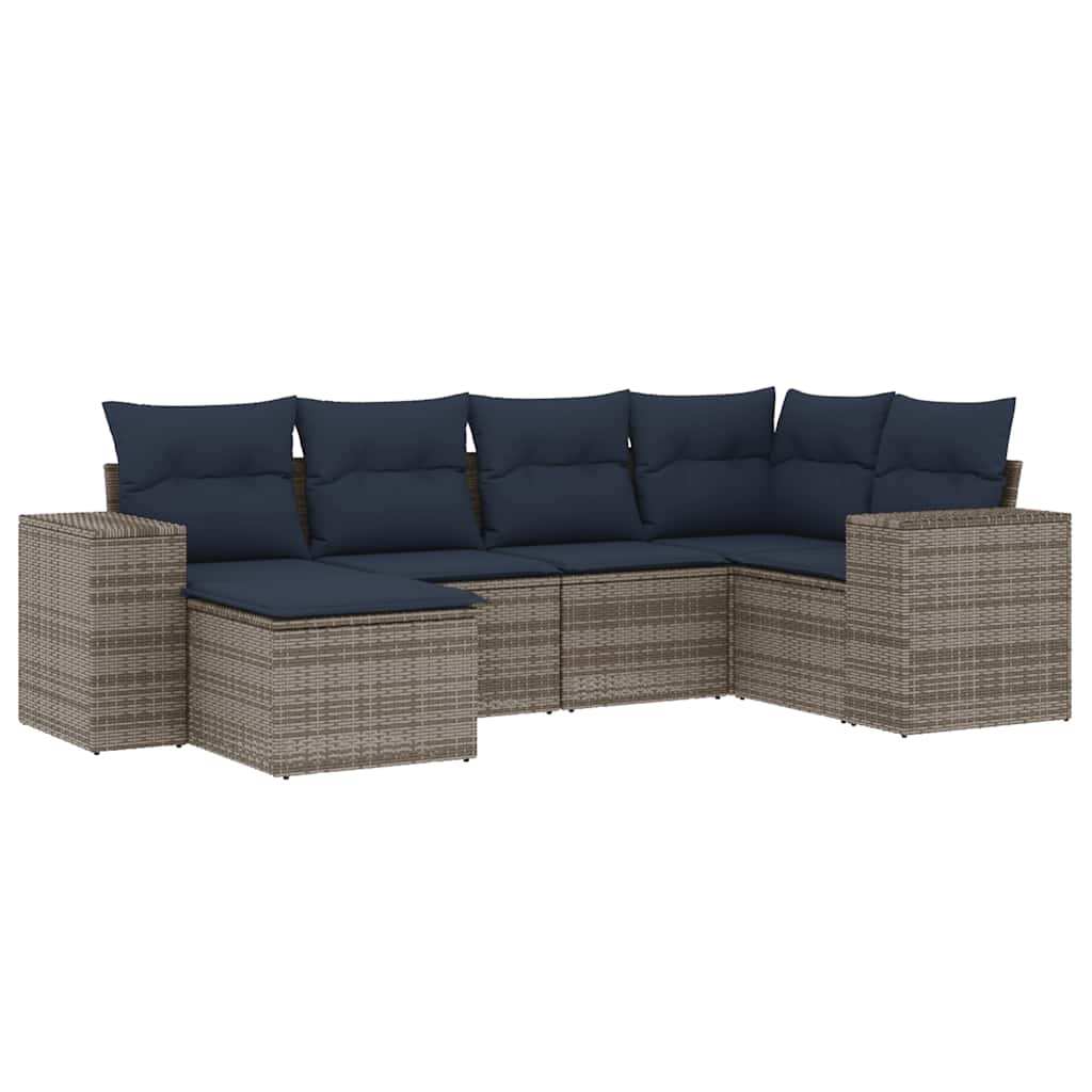 6 Piece Garden Sofa Set with Cushions Grey Poly Rattan