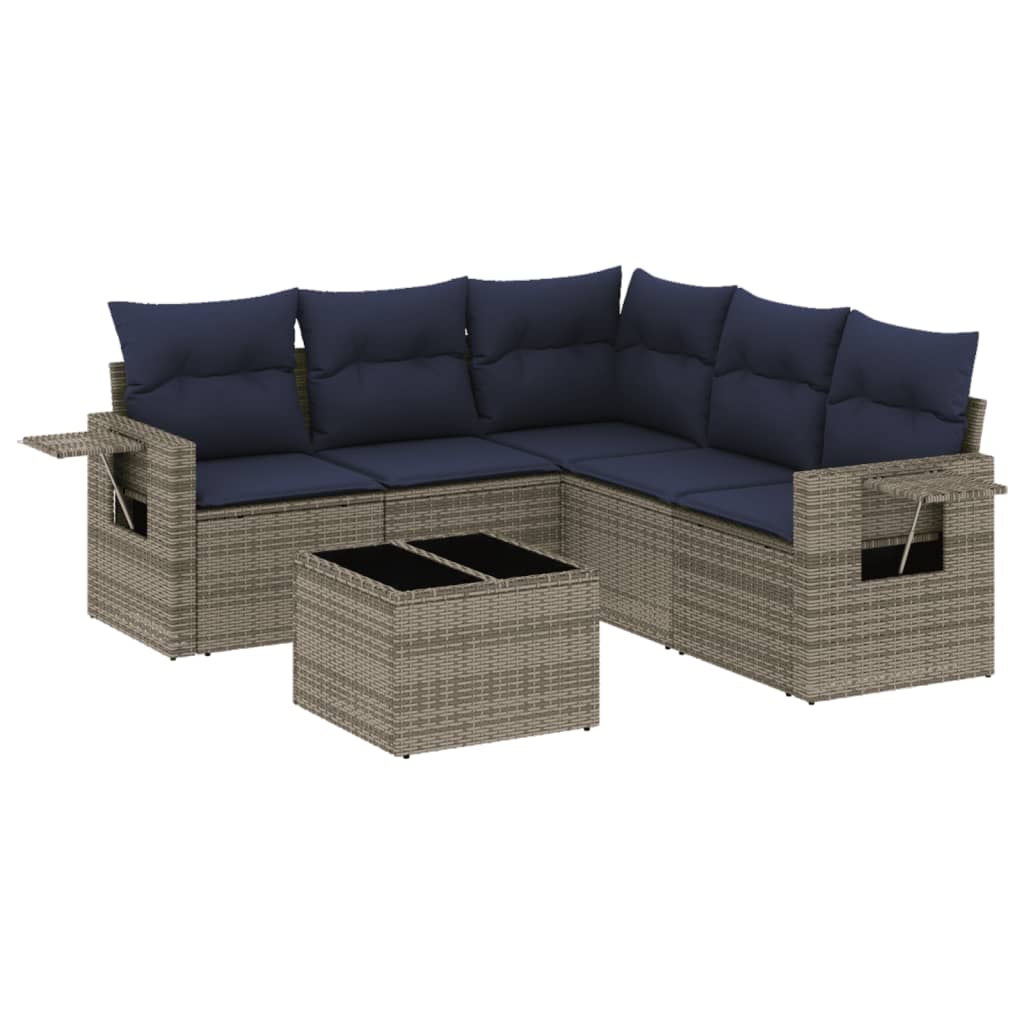 6 Piece Garden Sofa Set with Cushions Grey Poly Rattan