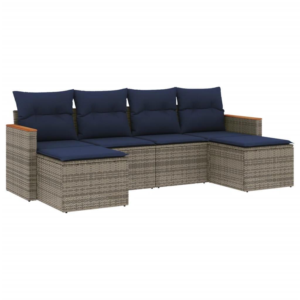 6 Piece Garden Sofa Set with Cushions Grey Poly Rattan