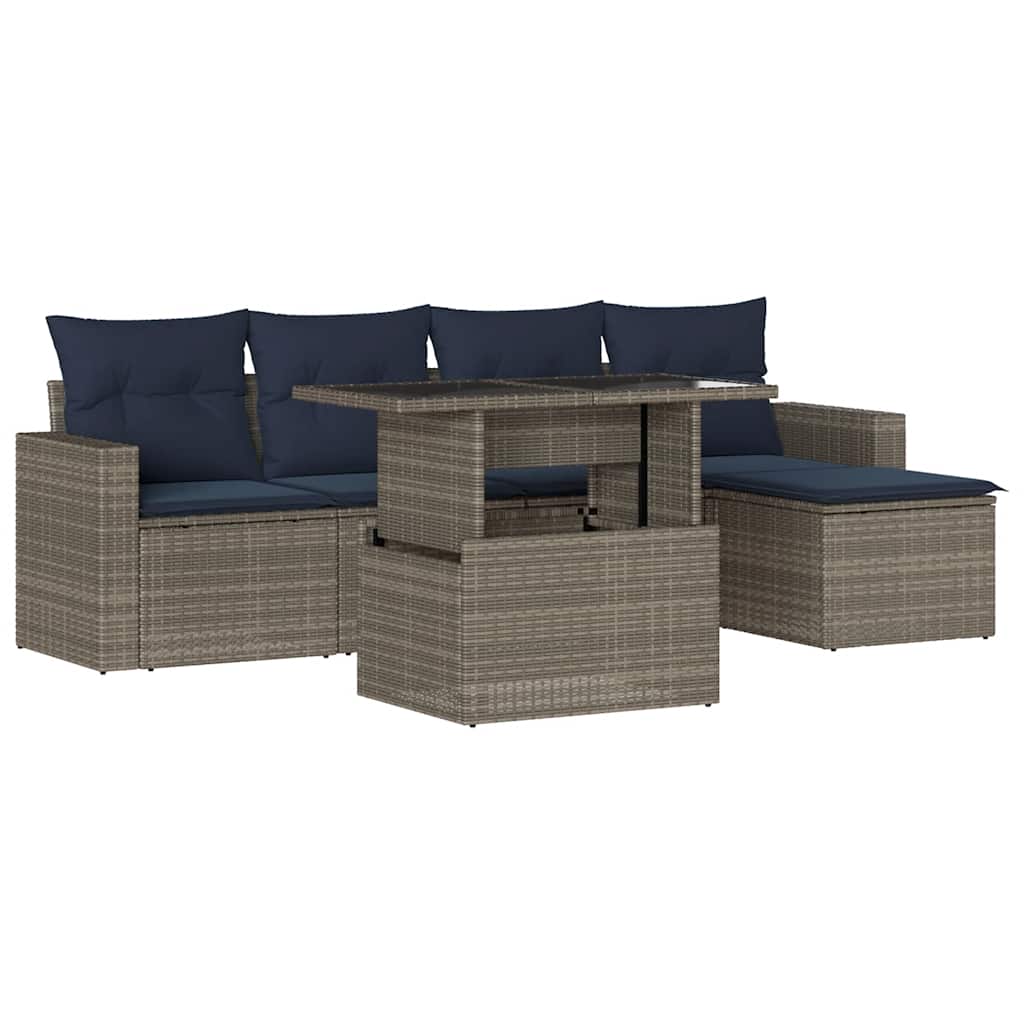 6 Piece Garden Sofa Set with Cushions Grey Poly Rattan