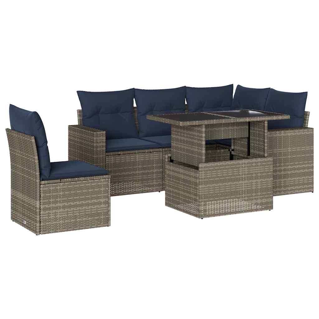 6 Piece Garden Sofa Set with Cushions Grey Poly Rattan