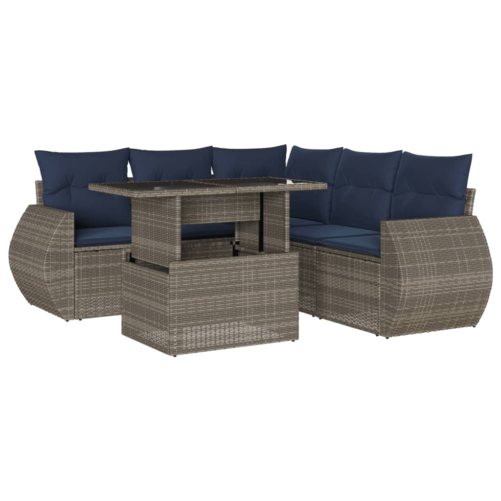 6 Piece Garden Sofa Set with Cushions Grey Poly Rattan