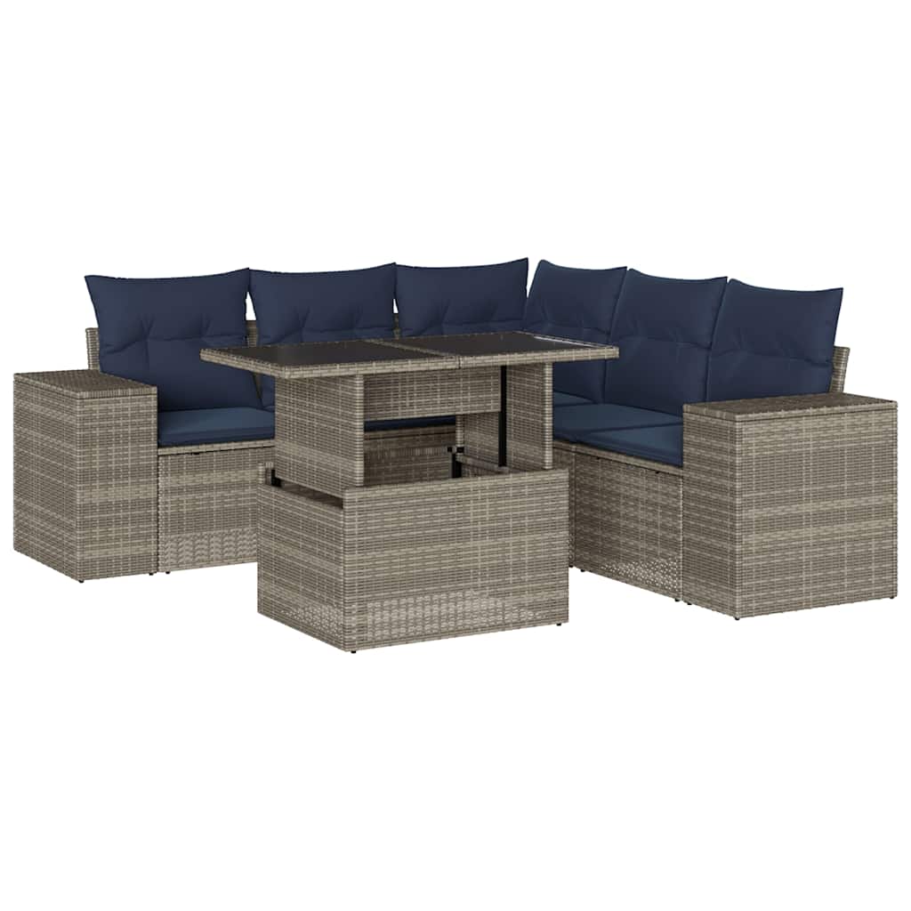 6 Piece Garden Sofa Set with Cushions Grey Poly Rattan