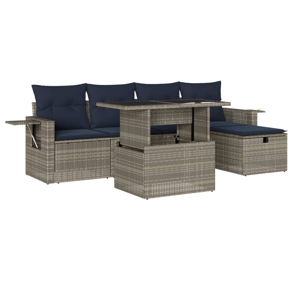 6 Piece Garden Sofa Set with Cushions Grey Poly Rattan