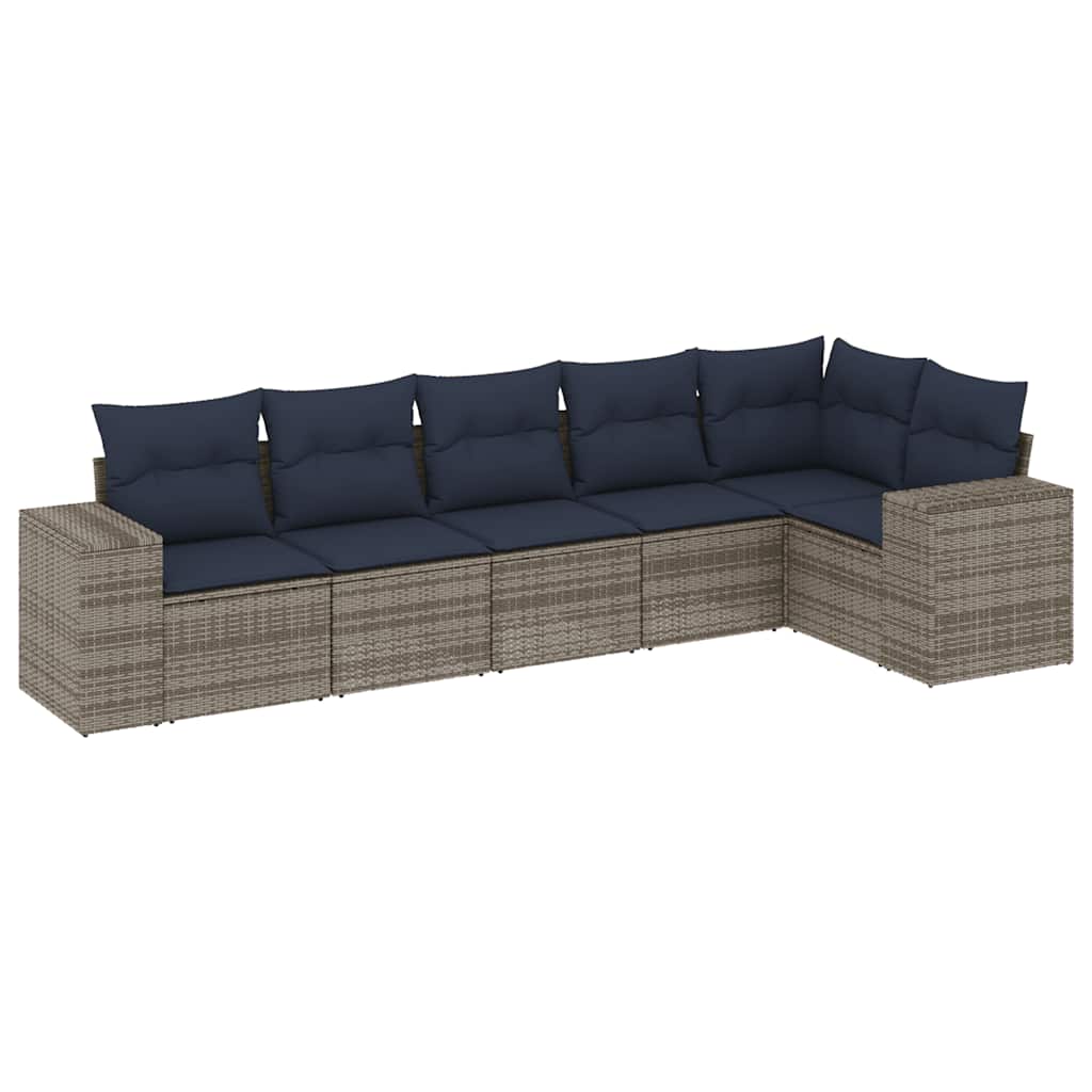 6 Piece Garden Sofa Set with Cushions Grey Poly Rattan