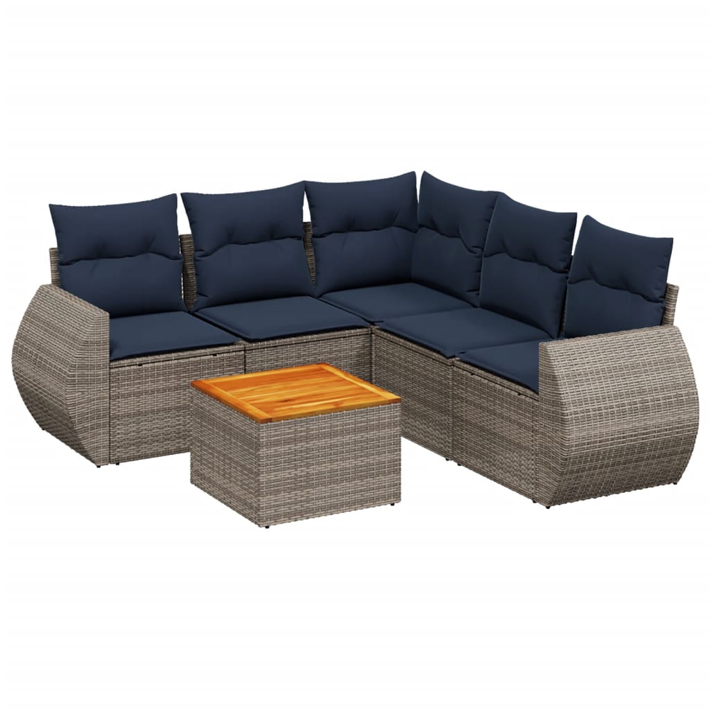 6 Piece Garden Sofa Set with Cushions Grey Poly Rattan