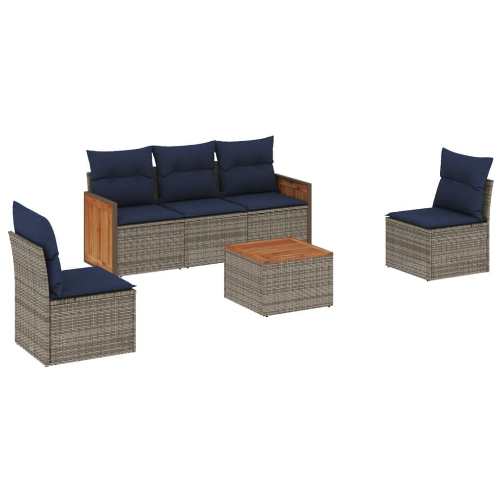 6 Piece Garden Sofa Set with Cushions Grey Poly Rattan