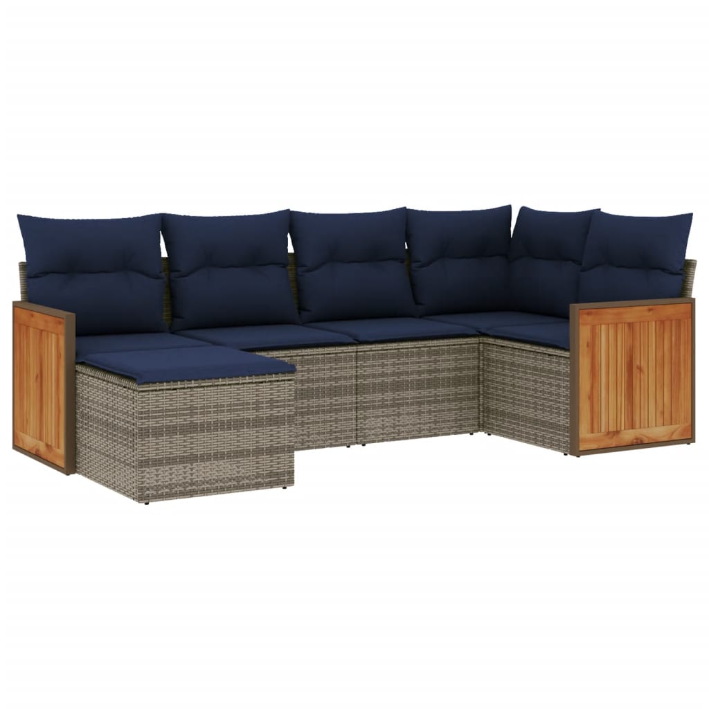 6 Piece Garden Sofa Set with Cushions Grey Poly Rattan