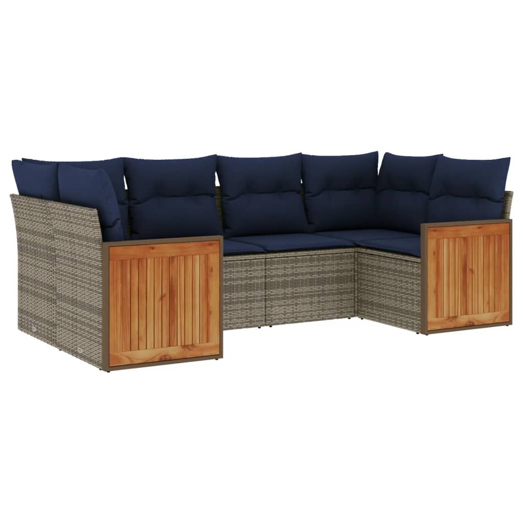6 Piece Garden Sofa Set with Cushions Grey Poly Rattan