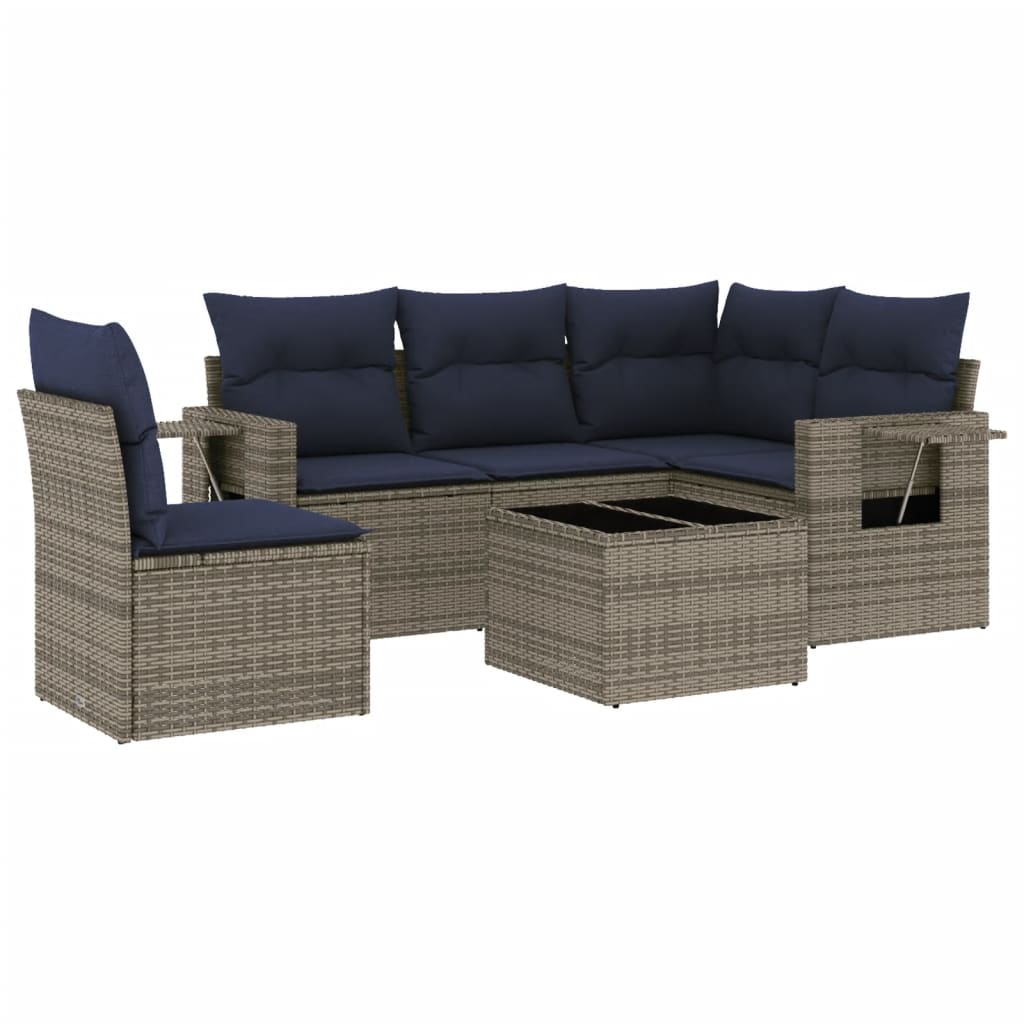 6 Piece Garden Sofa Set with Cushions Grey Poly Rattan