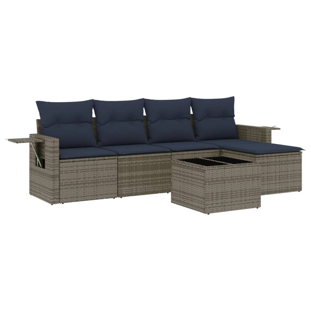 6 Piece Garden Sofa Set with Cushions Grey Poly Rattan
