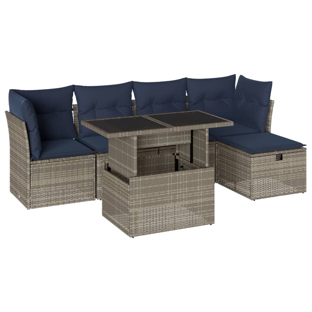 6 Piece Garden Sofa Set with Cushions Grey Poly Rattan
