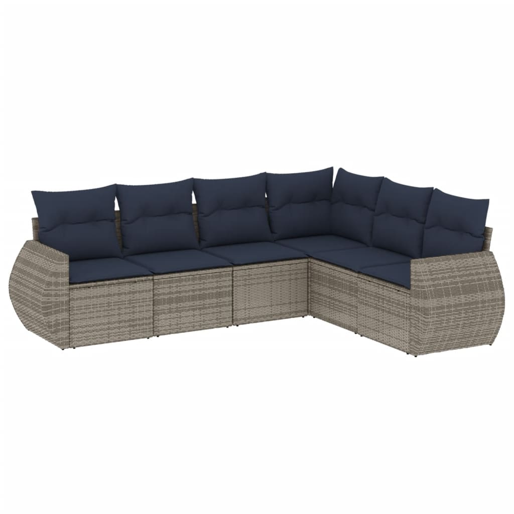 6 Piece Garden Sofa Set with Cushions Grey Poly Rattan