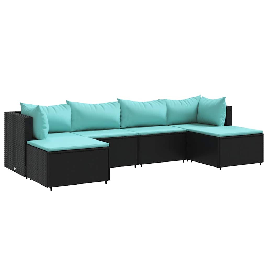 6 Piece Patio Lounge Set with Cushions Black Poly Rattan