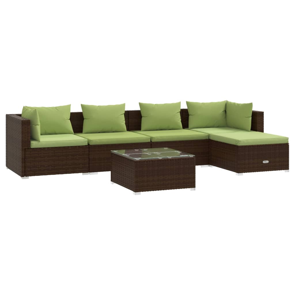 6 Piece Patio Lounge Set with Cushions Poly Rattan Brown