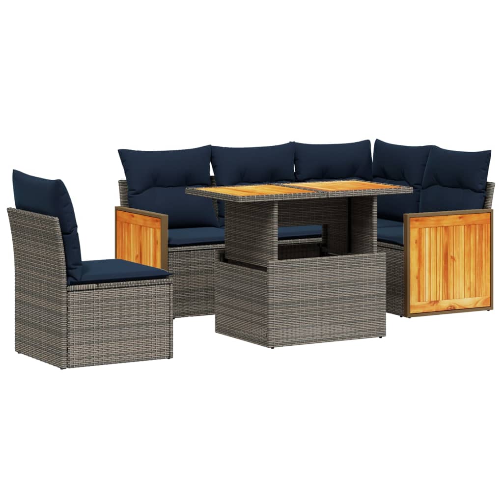 6 Piece Patio Sofa Set with Cushions Beige Poly Rattan