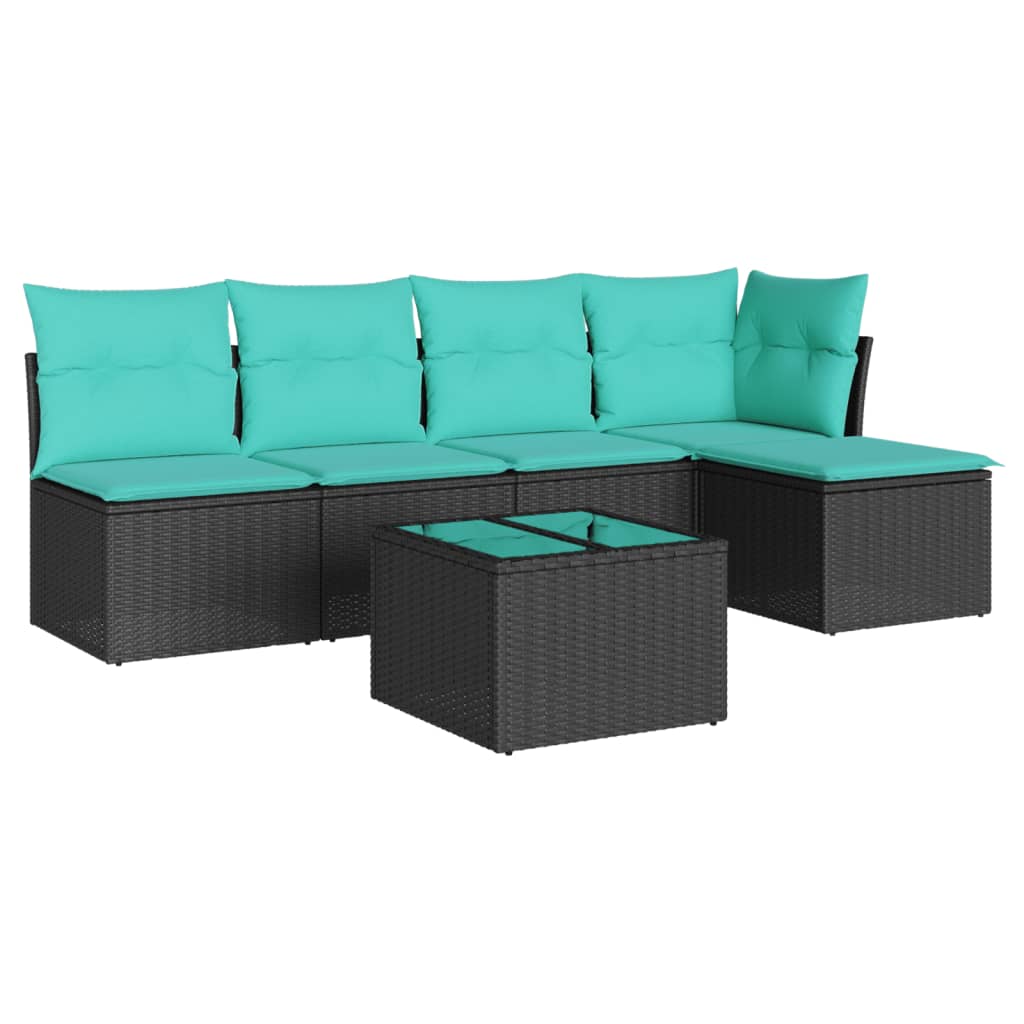 6 Piece Patio Sofa Set with Cushions Black Poly Rattan