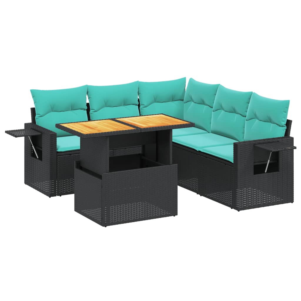 6 Piece Patio Sofa Set with Cushions Black Poly Rattan
