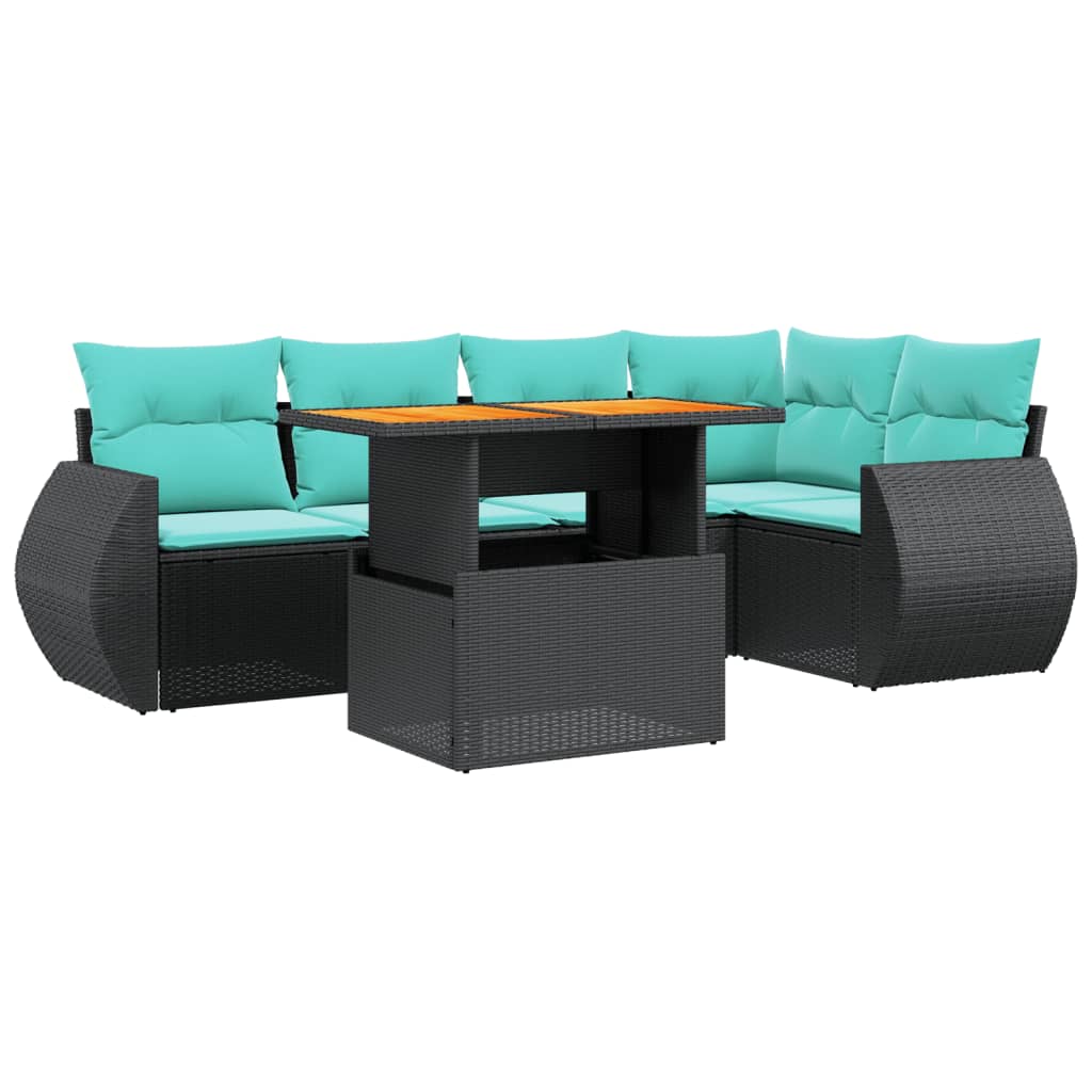 6 Piece Patio Sofa Set with Cushions Black Poly Rattan