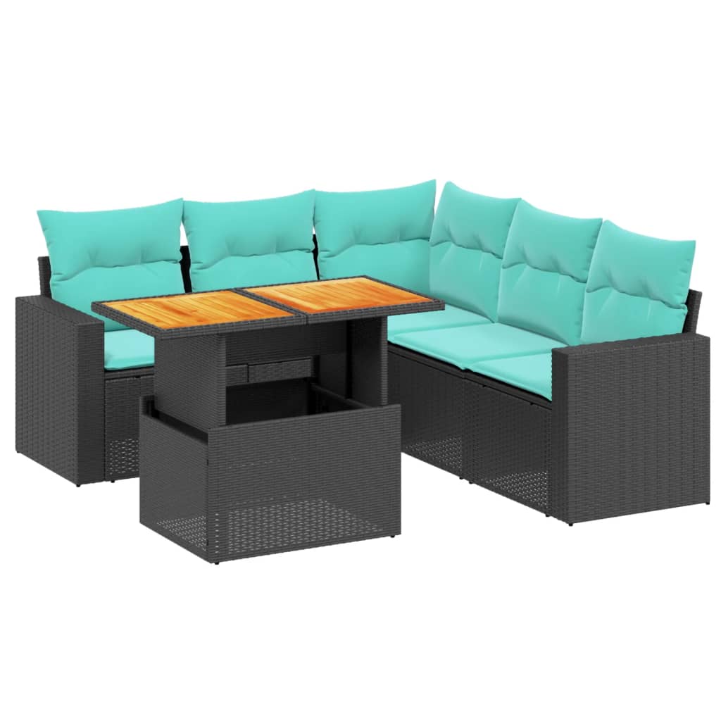 6 Piece Patio Sofa Set with Cushions Black Poly Rattan