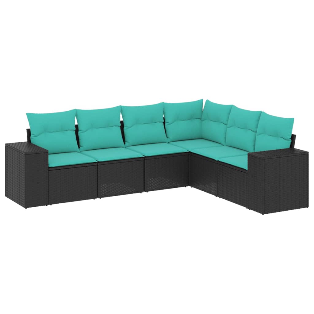 6 Piece Patio Sofa Set with Cushions Black Poly Rattan