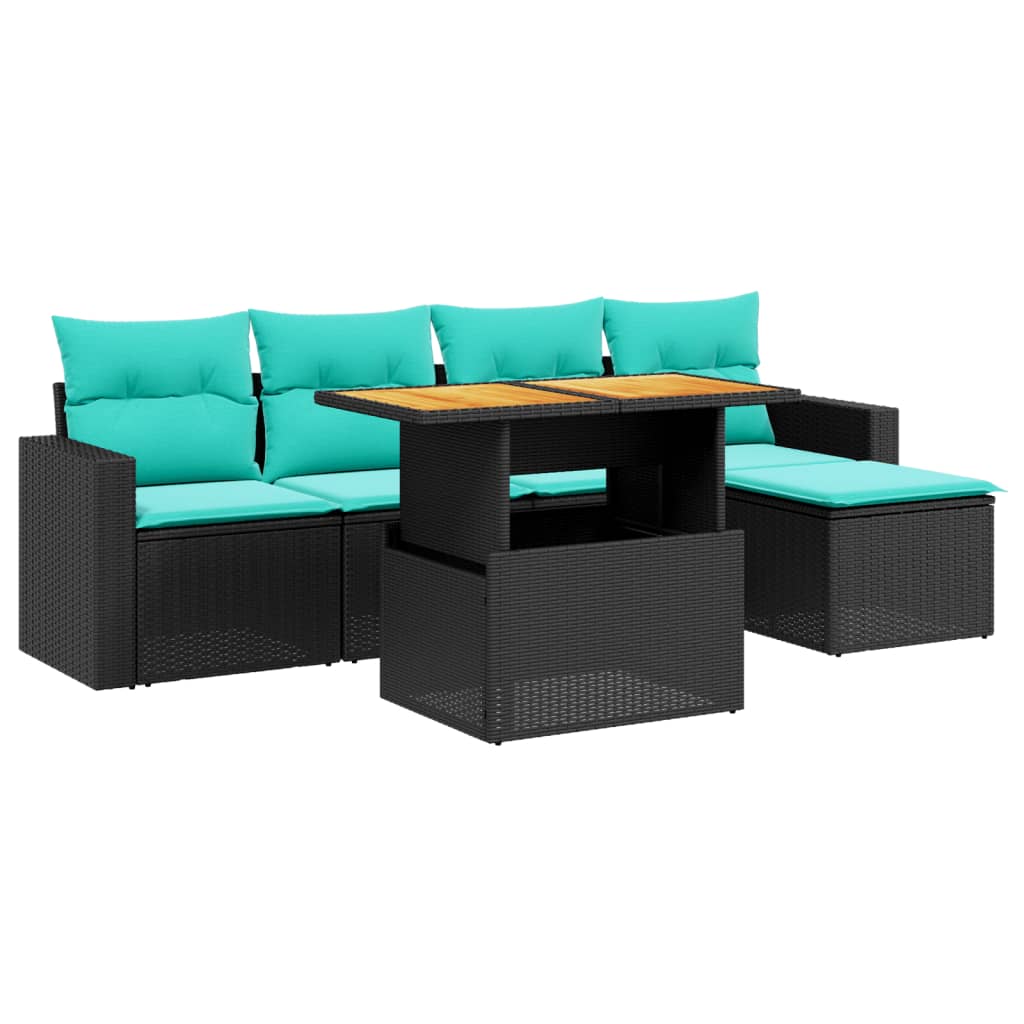 6 Piece Patio Sofa Set with Cushions Black Poly Rattan