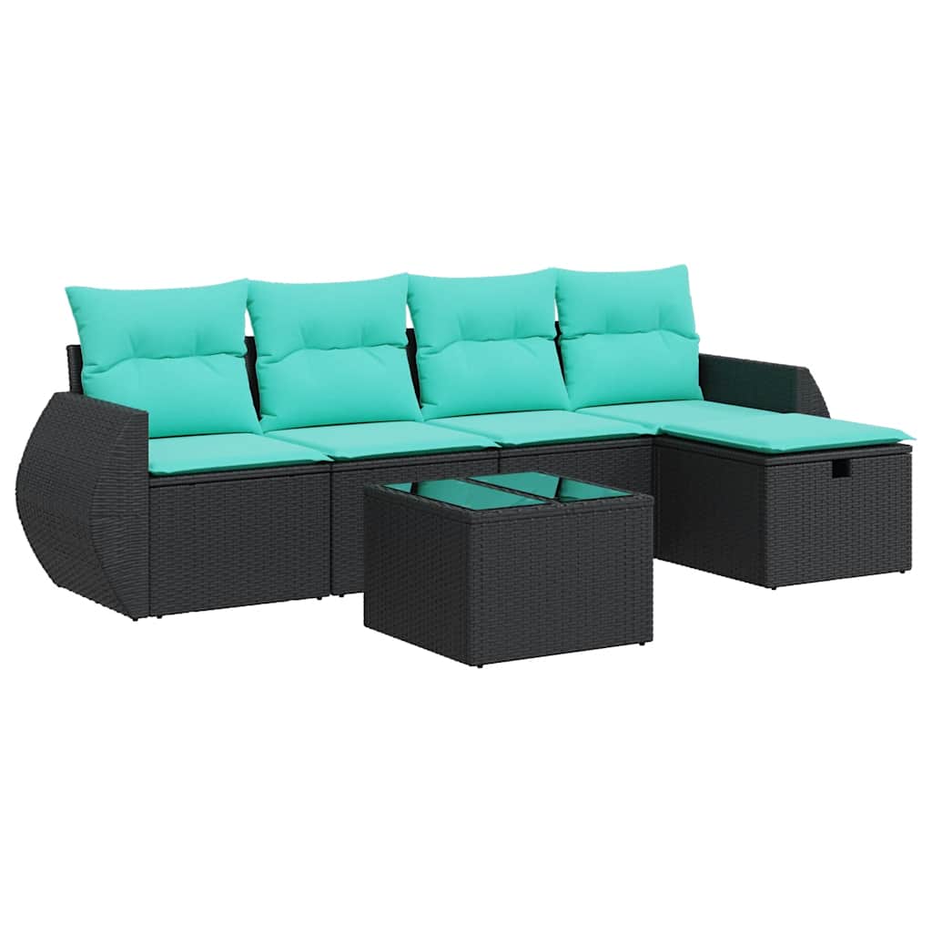 6 Piece Patio Sofa Set with Cushions Black Poly Rattan
