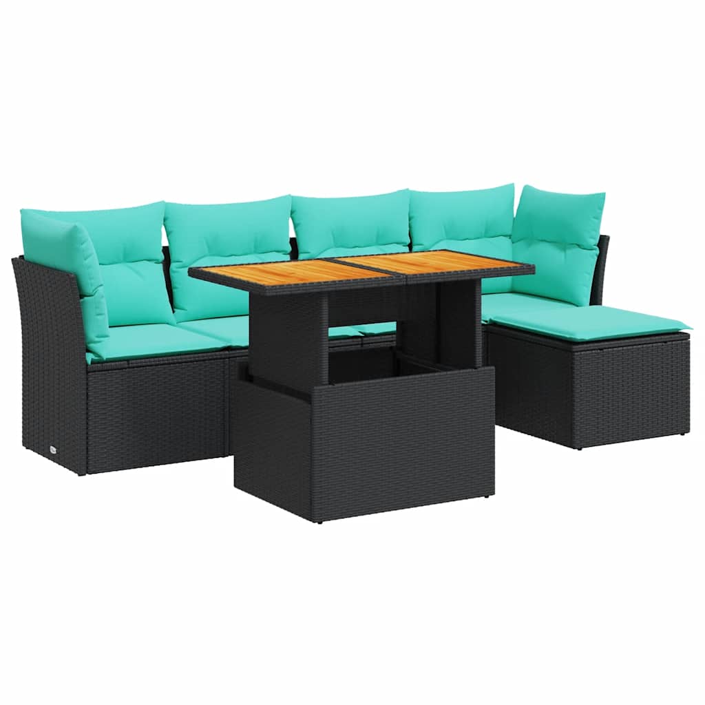 6 Piece Patio Sofa Set with Cushions Black Poly Rattan